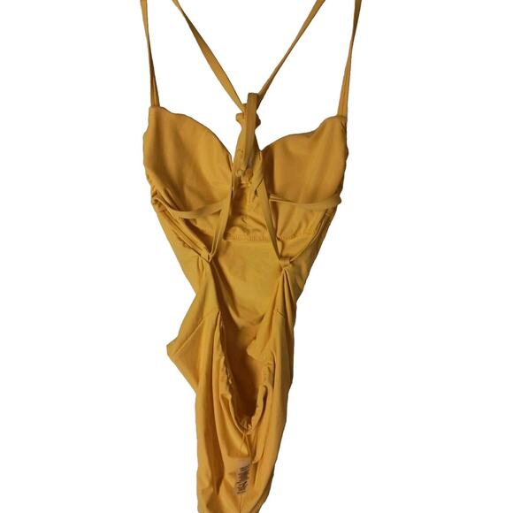 NWT Lulu's Yellow Square Neck Strappy Backless One-Piece Swimsuit Size M Padded - Picture 8 of 8
